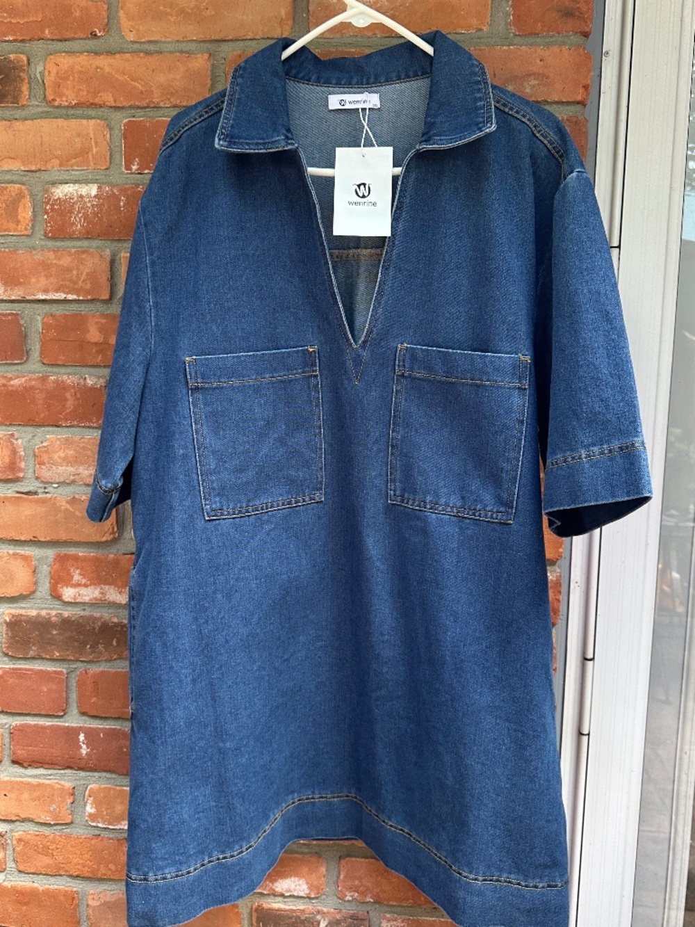 NWT Wenrine Women's Minimalist Loose V-Neck Denim Shirt Dress 2XL